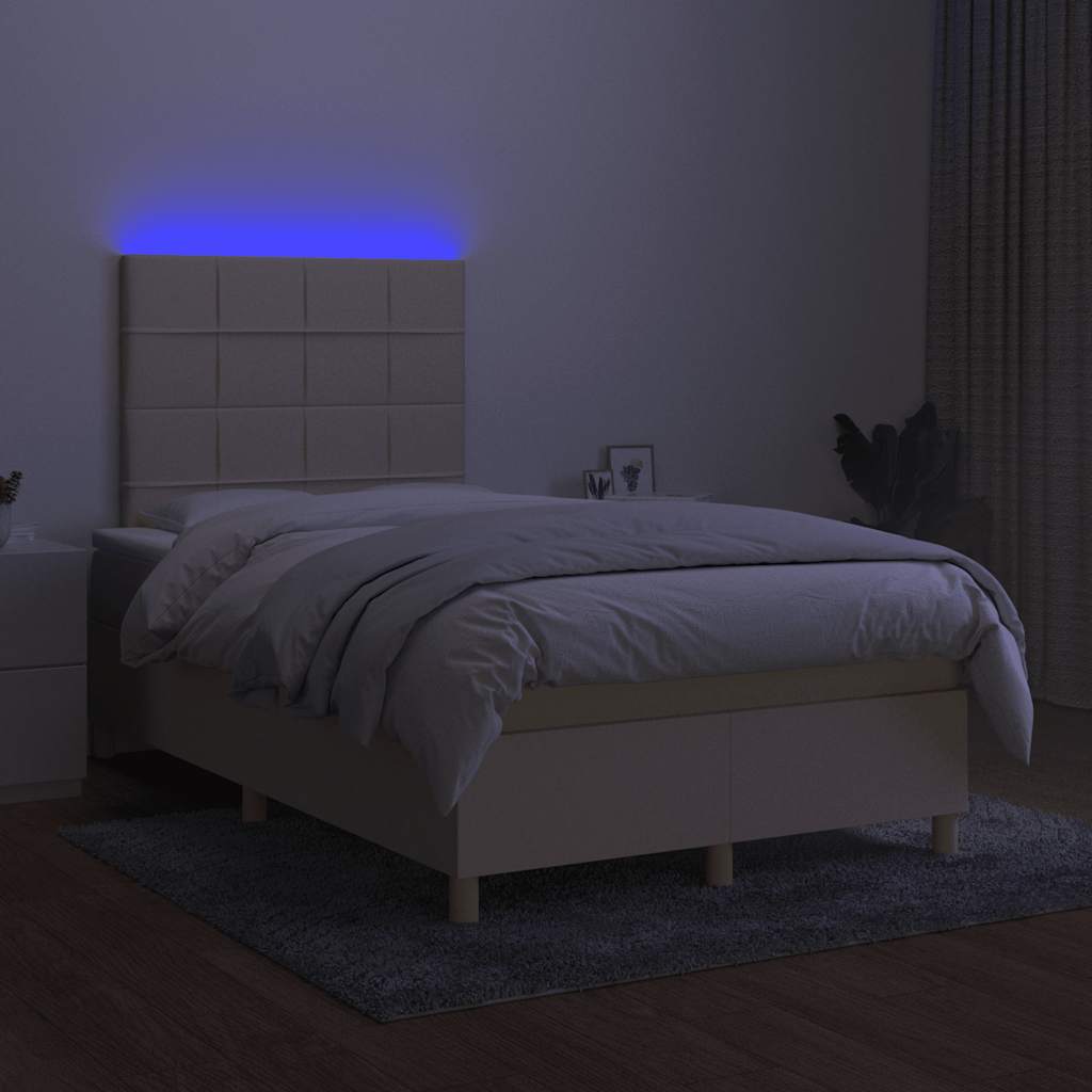 kontinentalseng med LED-lys 120x190 cm stof cremefarvet