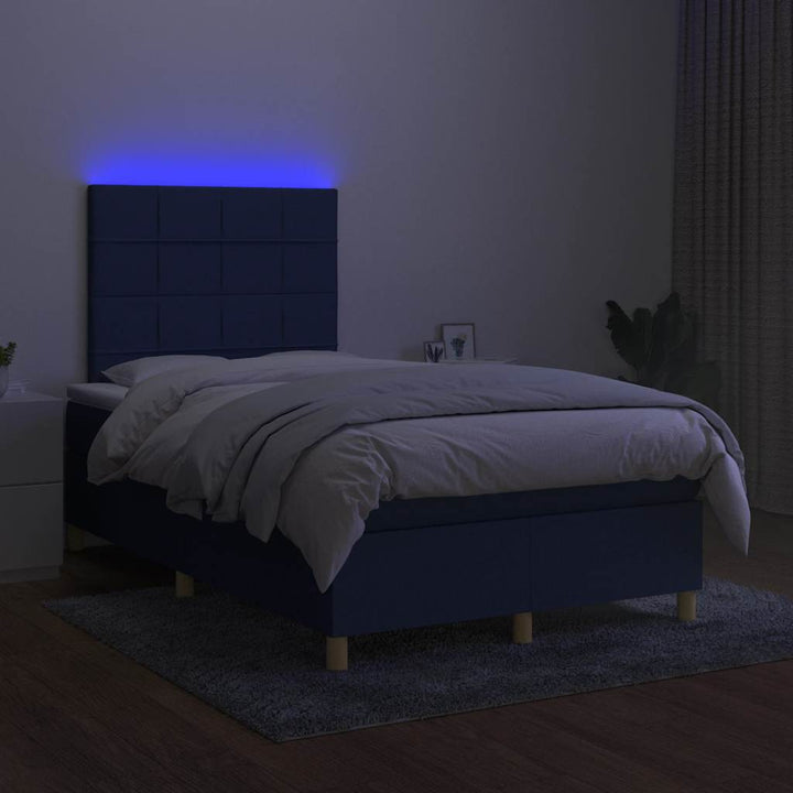 kontinentalseng med LED-lys 120x190 cm stof blå