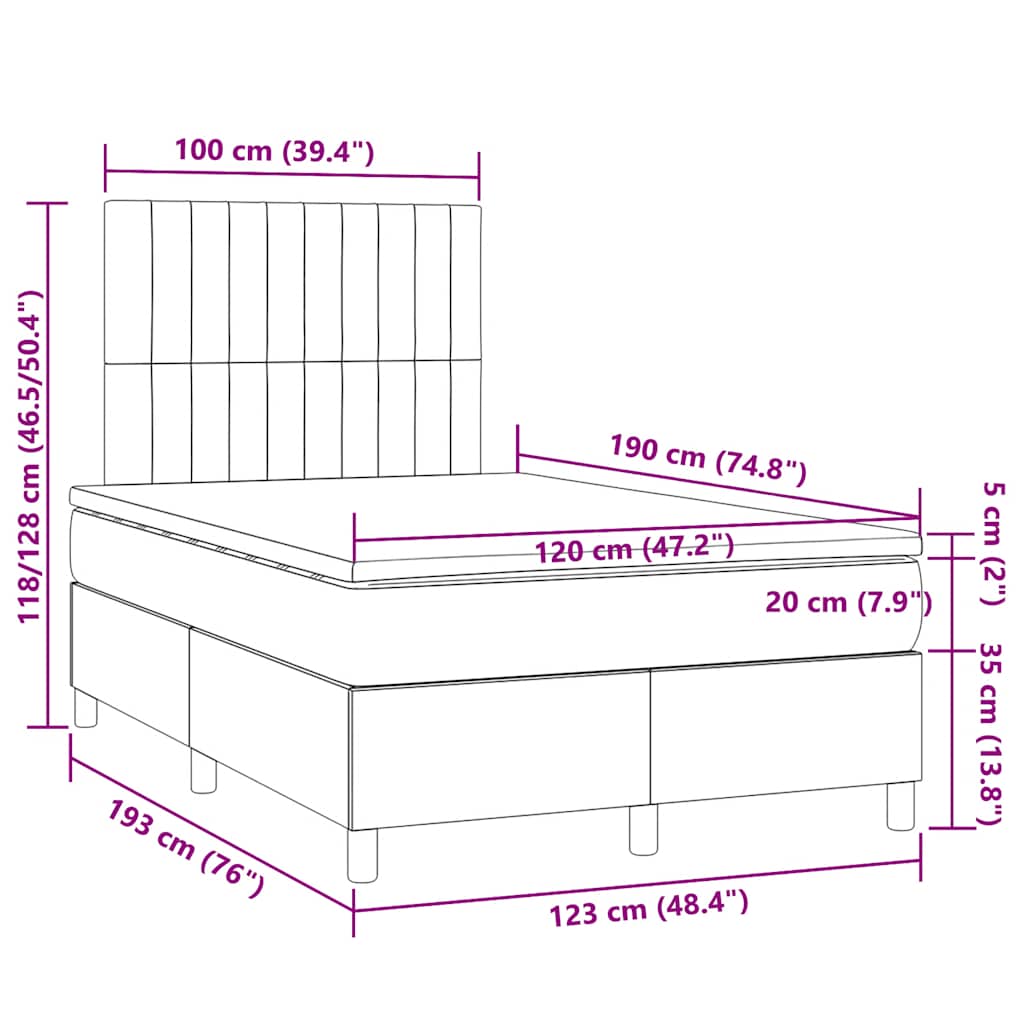 kontinentalseng med LED-lys 120x190 cm stof mørkegrå