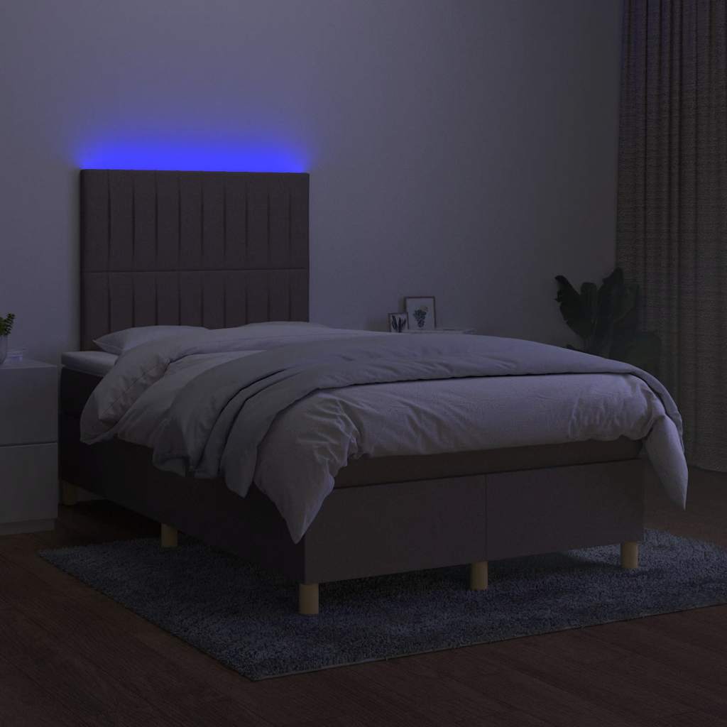 kontinentalseng med LED-lys 120x190 cm stof gråbrun