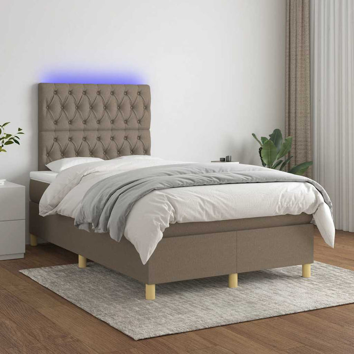 kontinentalseng med LED-lys 120x190 cm stof gråbrun