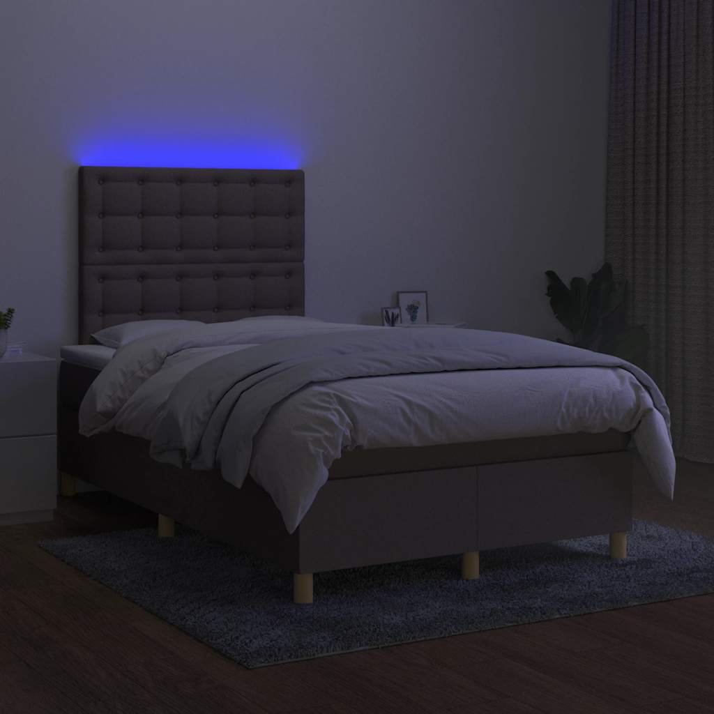 kontinentalseng med LED-lys 120x190 cm stof gråbrun