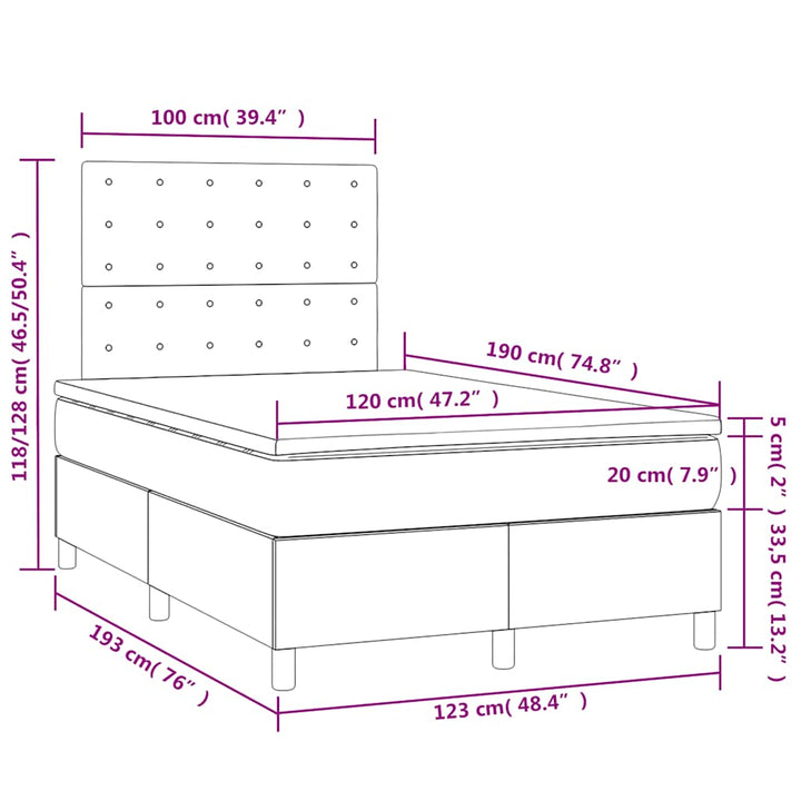 kontinentalseng med LED-lys 120x190 cm stof cremefarvet
