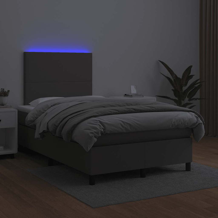 kontinentalseng med madras og LED-lys 120x190 cm kunstlæder grå
