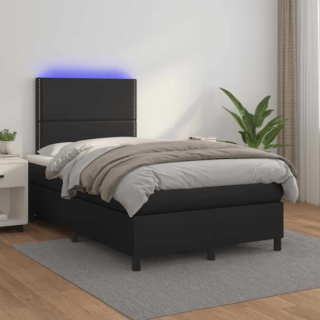 kontinentalseng med madras og LED-lys 120x190cm kunstlæder sort