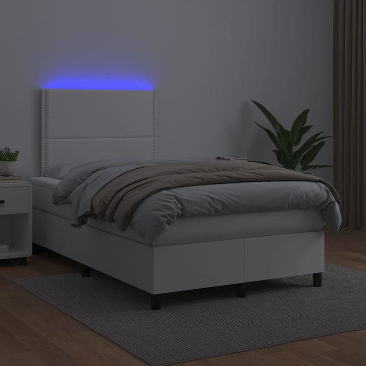 kontinentalseng med madras og LED-lys 120x190cm kunstlæder hvid
