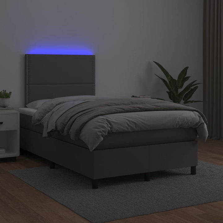 kontinentalseng med madras og LED-lys 120x190 cm kunstlæder grå