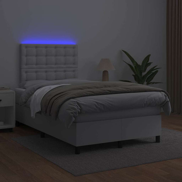 kontinentalseng med madras og LED-lys 120x190cm kunstlæder hvid