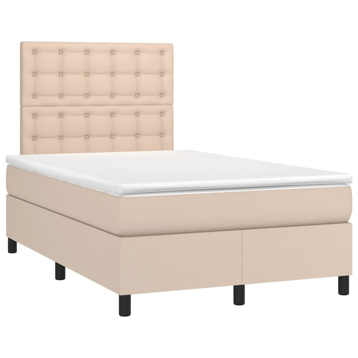 kontinentalseng LED-lys 120x190 cm kunstlæder cappuccinofarvet