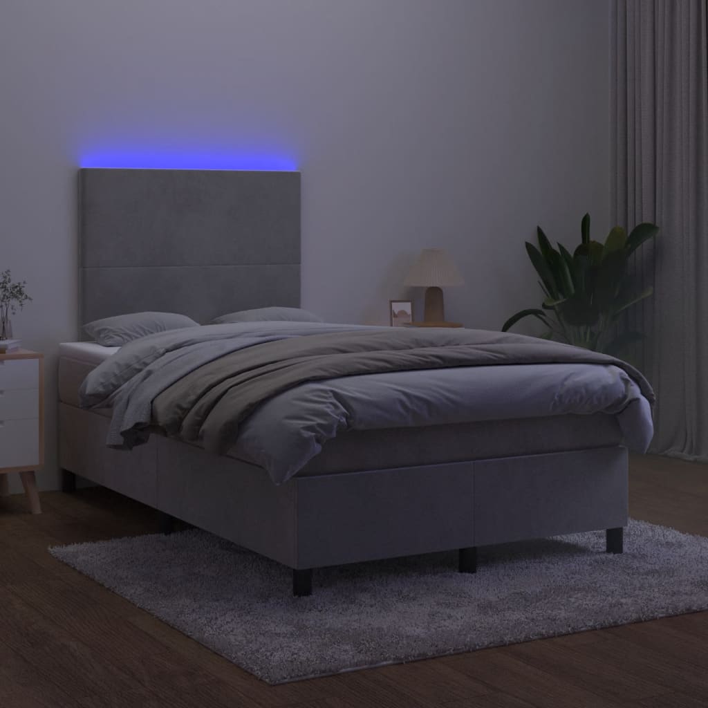 kontinentalseng med madras og LED-lys 120x190 cm velour lysegrå