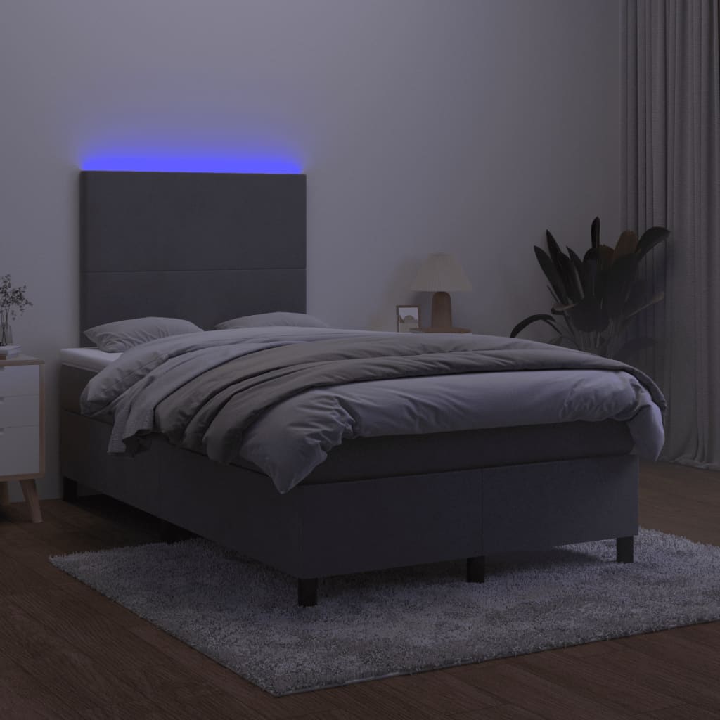 kontinentalseng med madras og LED-lys 120x190cm velour mørkegrå