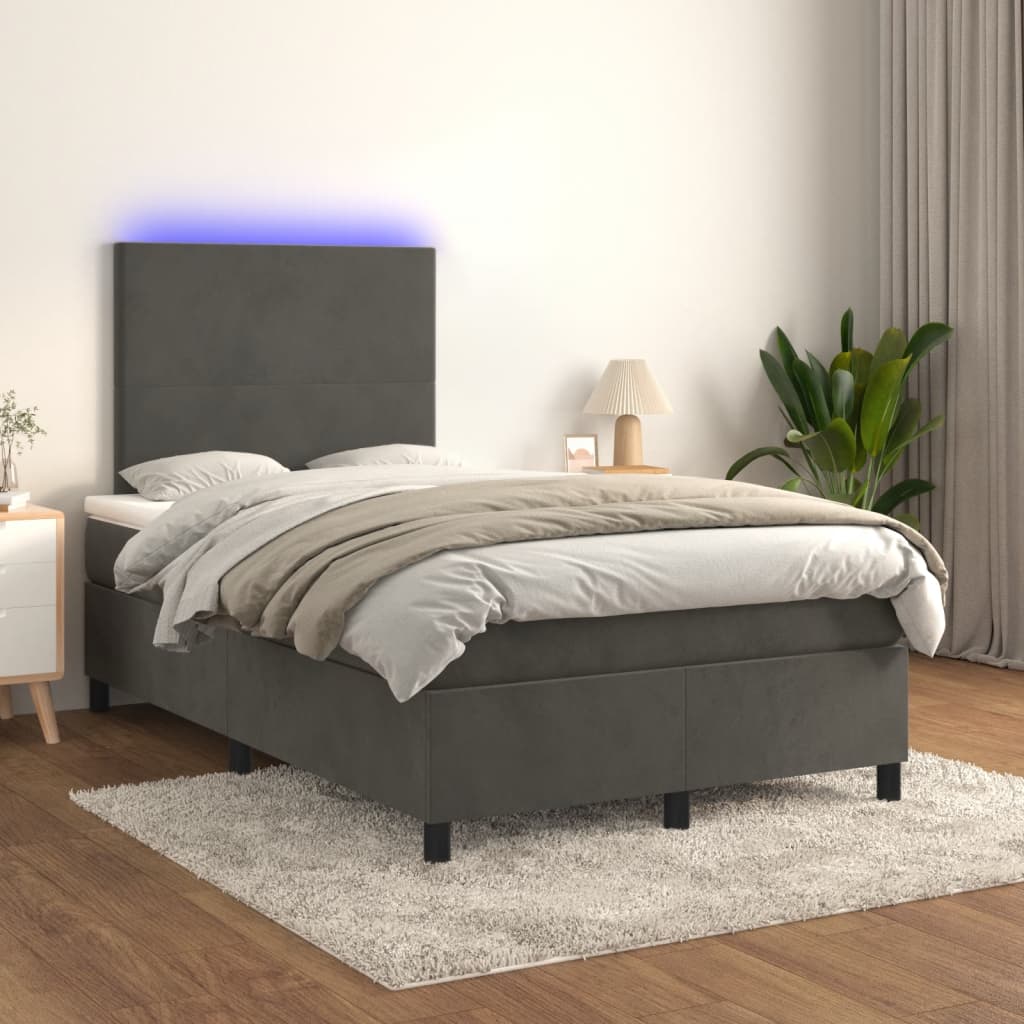 kontinentalseng med madras og LED-lys 120x190cm velour mørkegrå