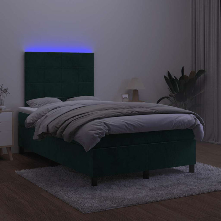 kontinentalseng med madras og LED-lys 120x190cm fløjl mørkegrøn