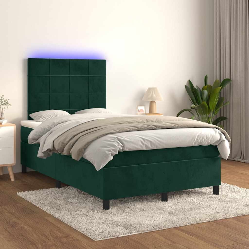 kontinentalseng med madras og LED-lys 120x190cm fløjl mørkegrøn