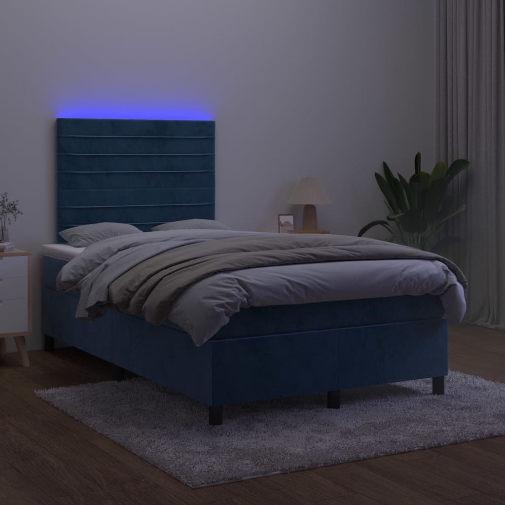 kontinentalseng med madras og LED-lys 120x190cm velour mørkeblå