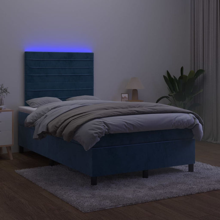 kontinentalseng med madras og LED-lys 120x190cm velour mørkeblå