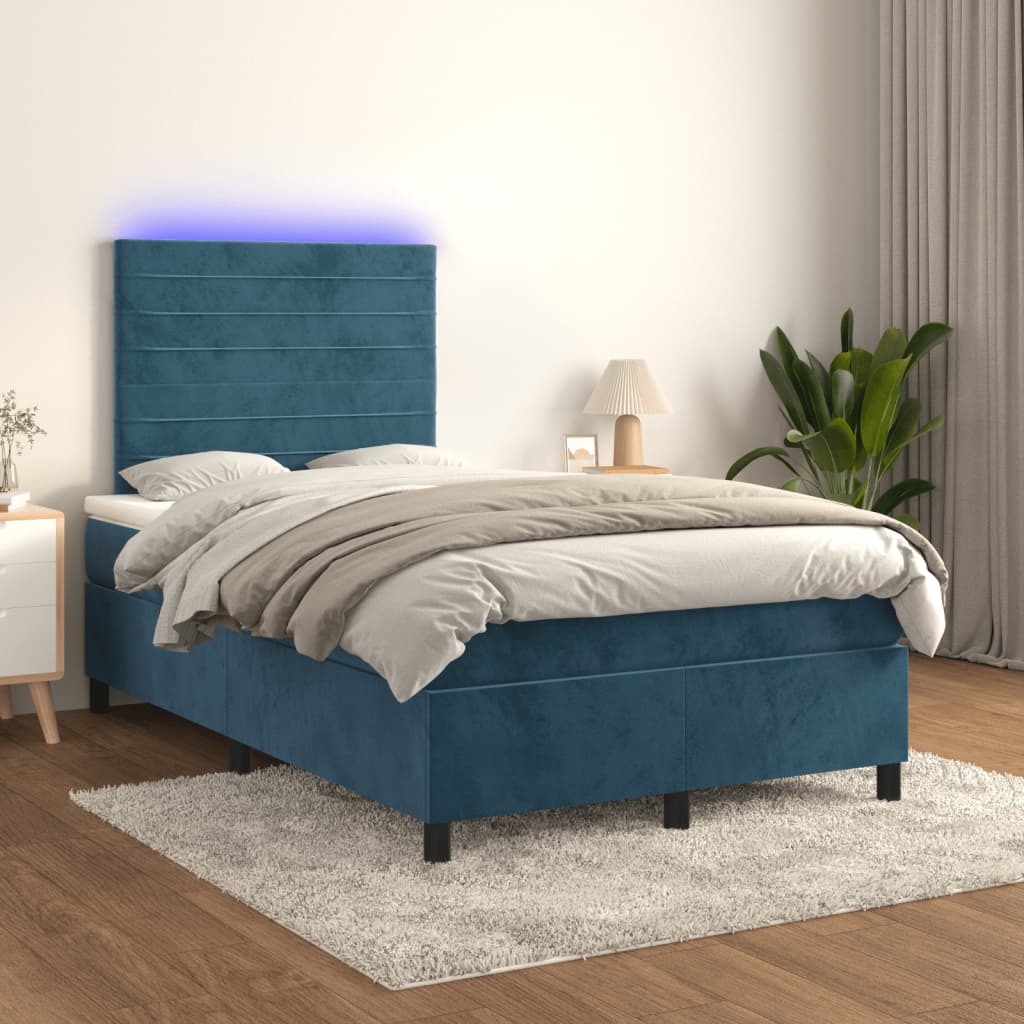 kontinentalseng med madras og LED-lys 120x190cm velour mørkeblå