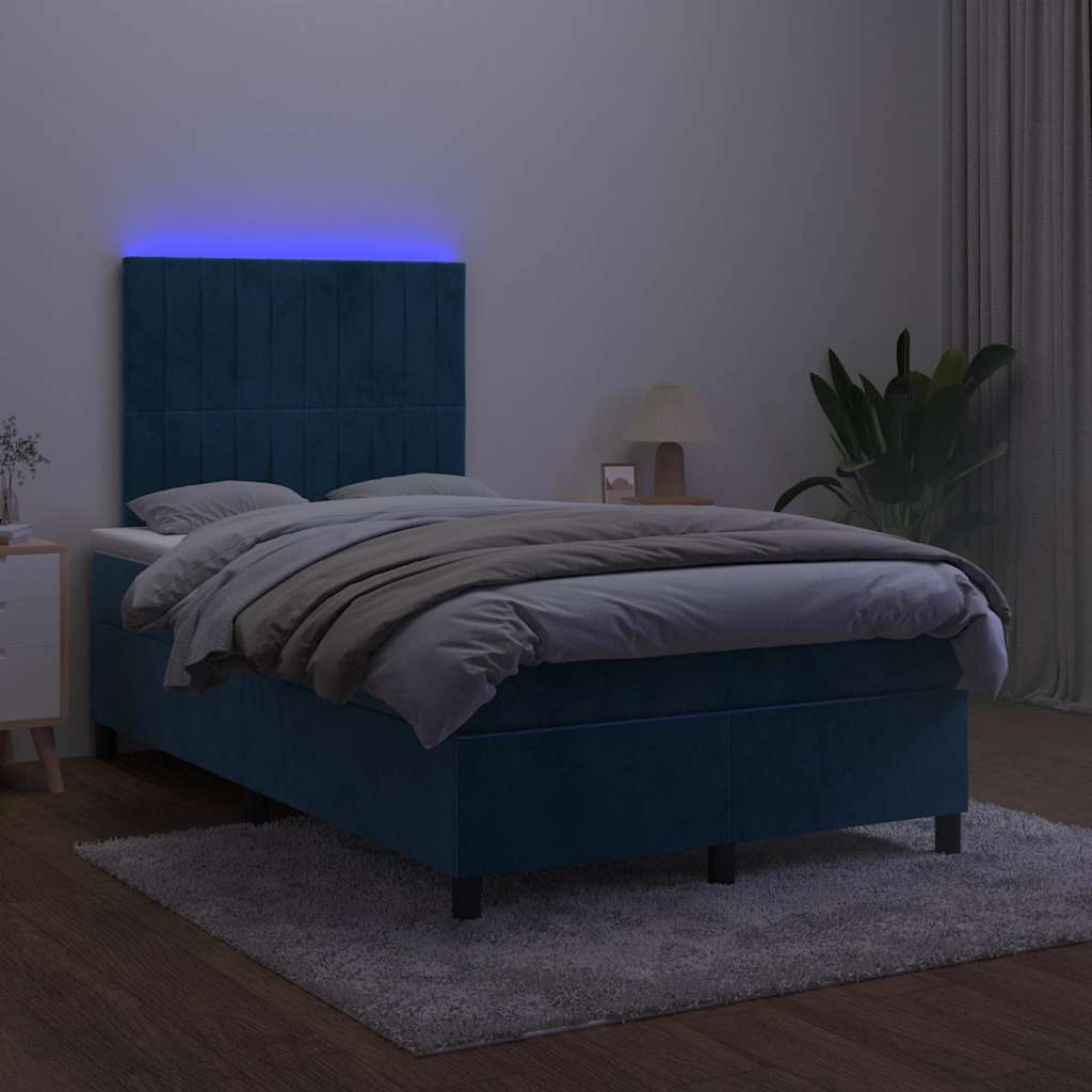kontinentalseng med madras og LED-lys 120x190cm velour mørkeblå