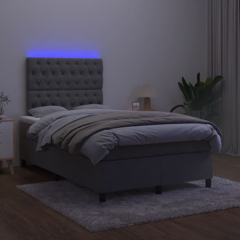 kontinentalseng med madras og LED-lys 120x190 cm fløjl mørkegrå