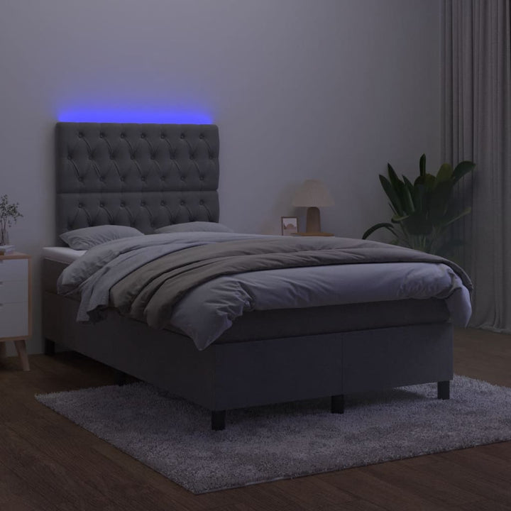 kontinentalseng med madras og LED-lys 120x190 cm fløjl mørkegrå
