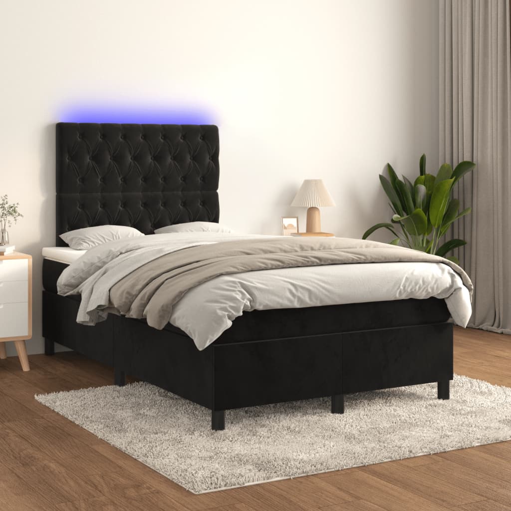 kontinentalseng med madras og LED-lys 120x190 cm fløjl sort