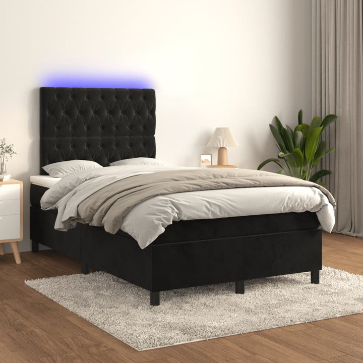 kontinentalseng med madras og LED-lys 120x190 cm fløjl sort