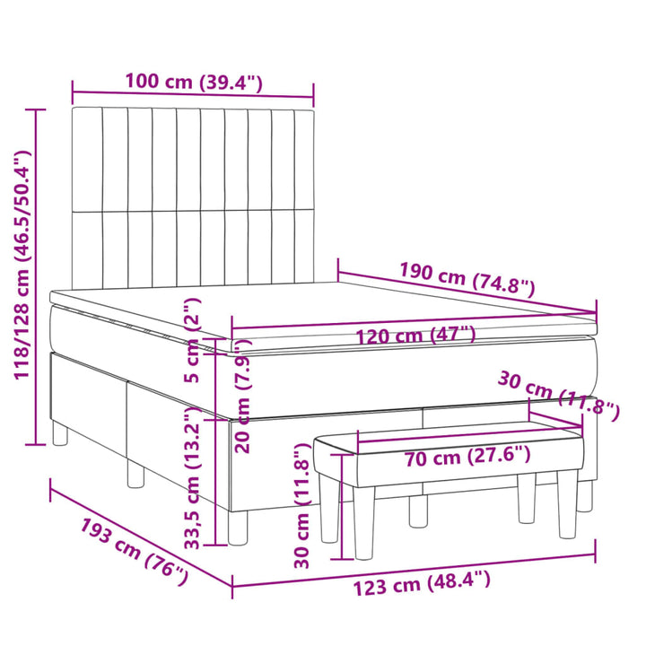 kontinentalseng med madras 120x190 cm stof gråbrun