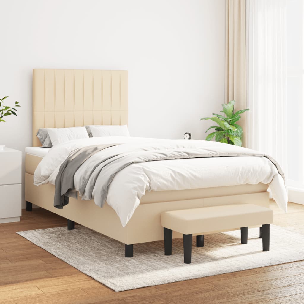 kontinentalseng med madras 120x190 cm stof cremefarvet