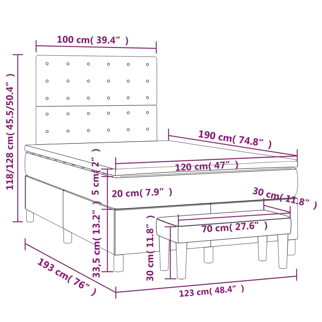 kontinentalseng med madras 120x190 cm stof cremefarvet