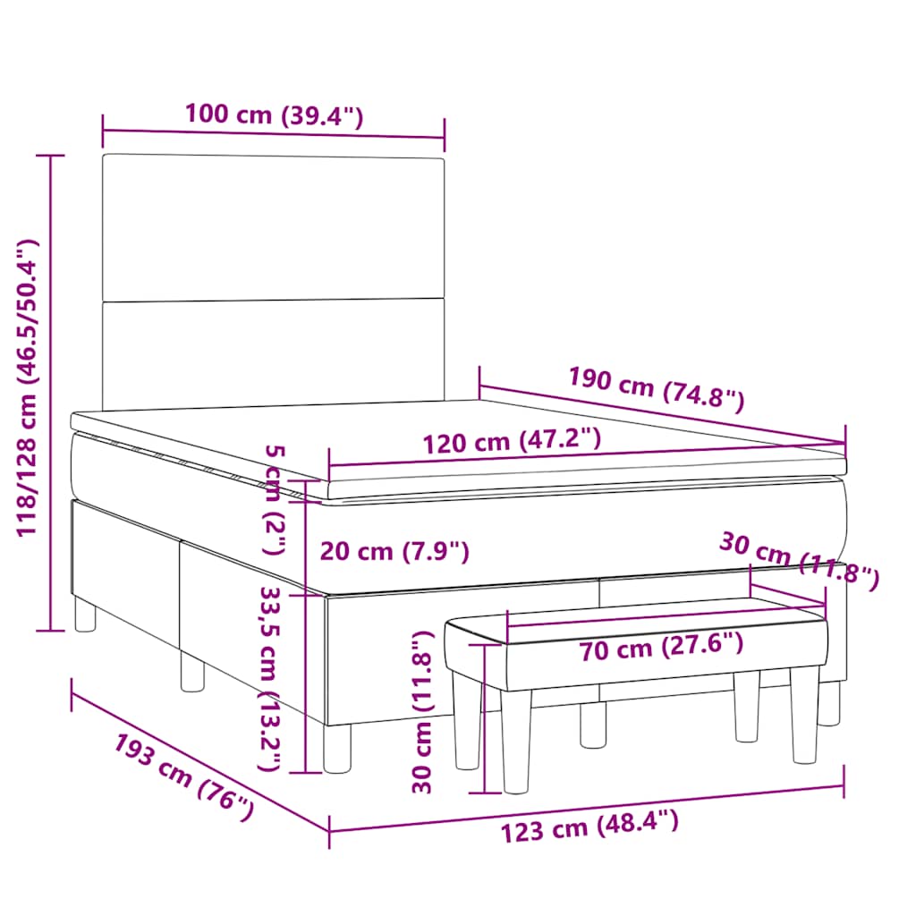 kontinentalseng med madras 120x190 cm stof sort