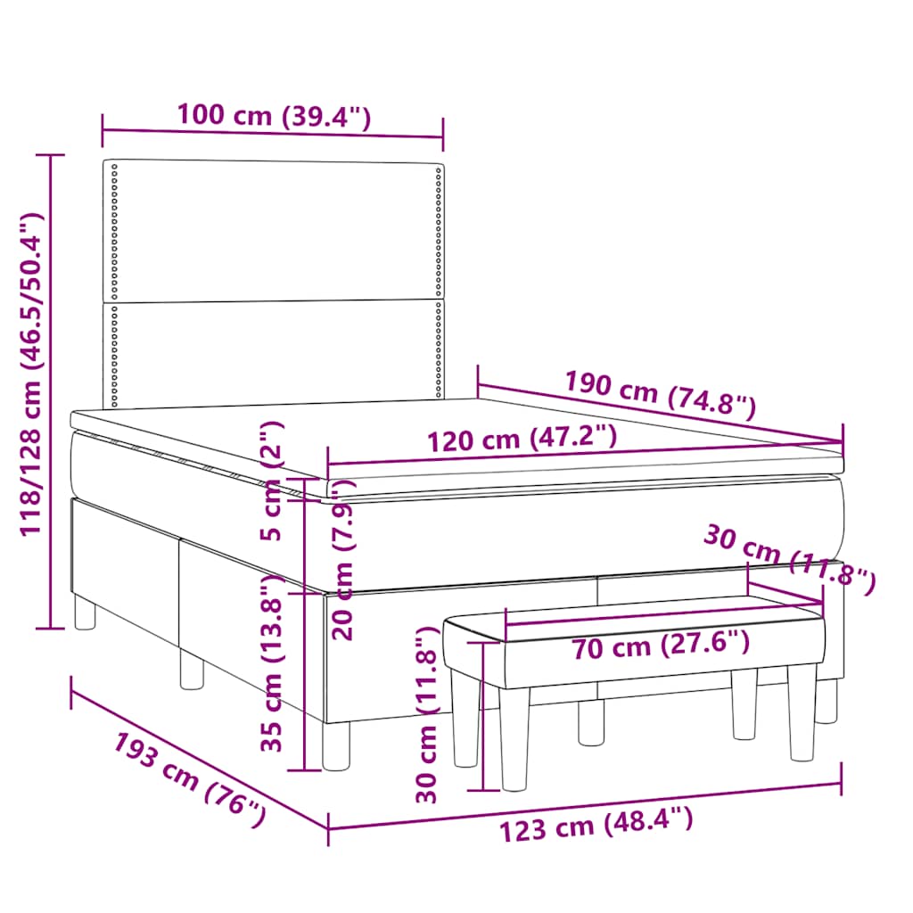 kontinentalseng med madras 120x190 cm stof gråbrun