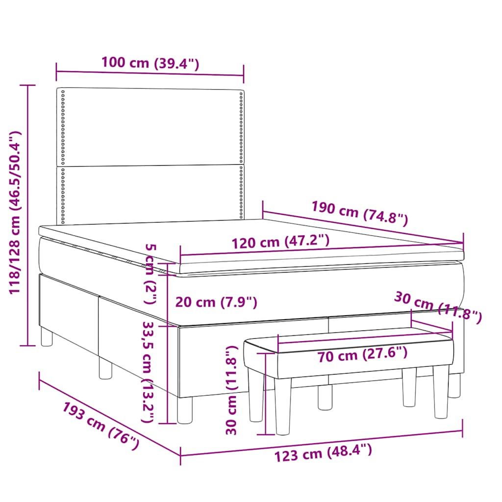 kontinentalseng med madras 120x190 cm stof blå