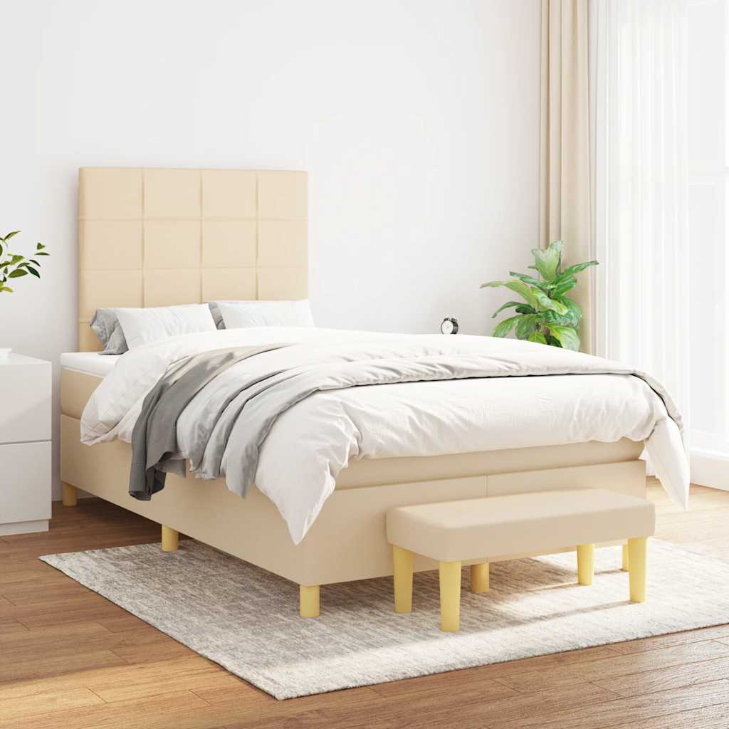 kontinentalseng med madras 120x190 cm stof cremefarvet