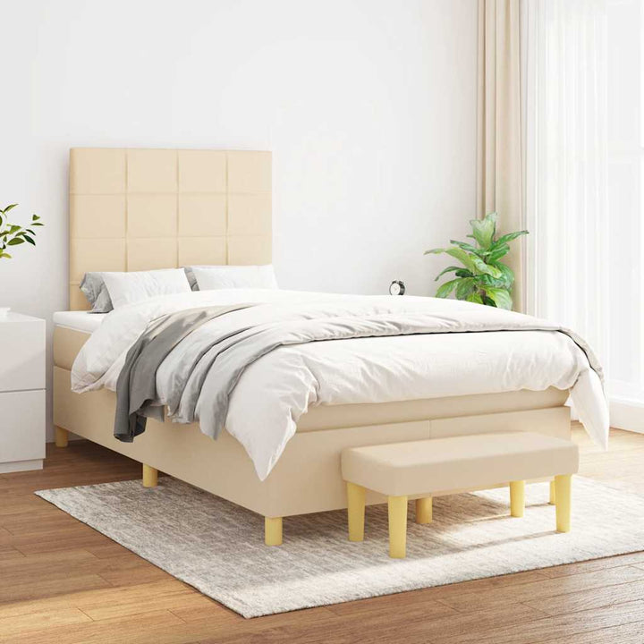 kontinentalseng med madras 120x190 cm stof cremefarvet