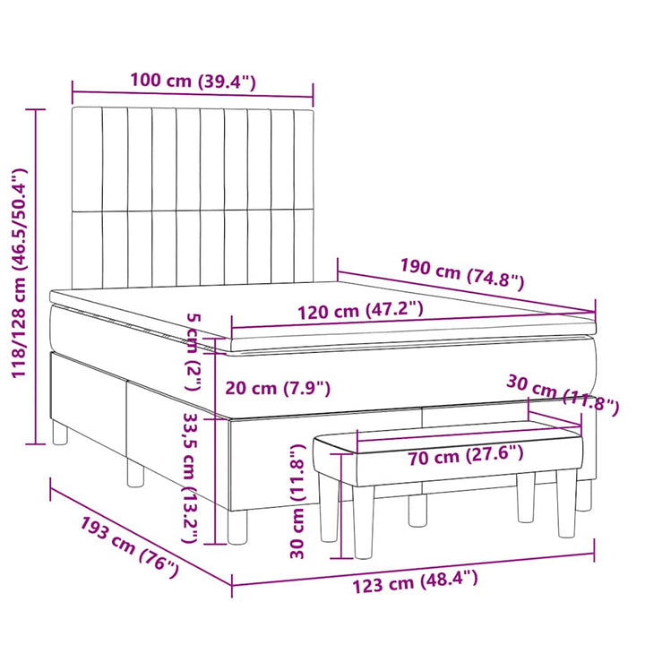 kontinentalseng med madras 120x190 cm stof sort