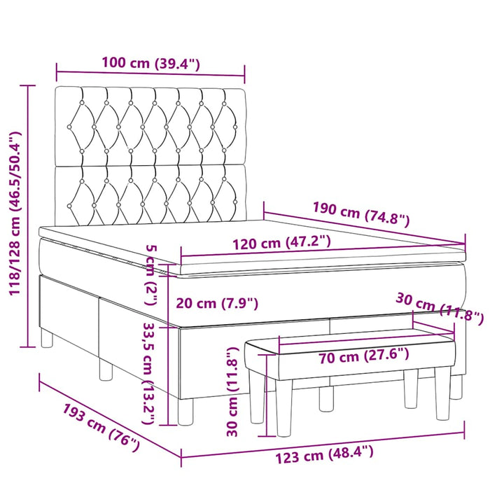 kontinentalseng med madras 120x190 cm stof sort