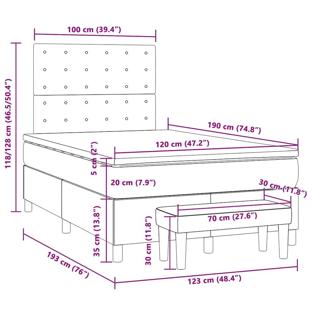 kontinentalseng med madras 120x190 cm stof sort