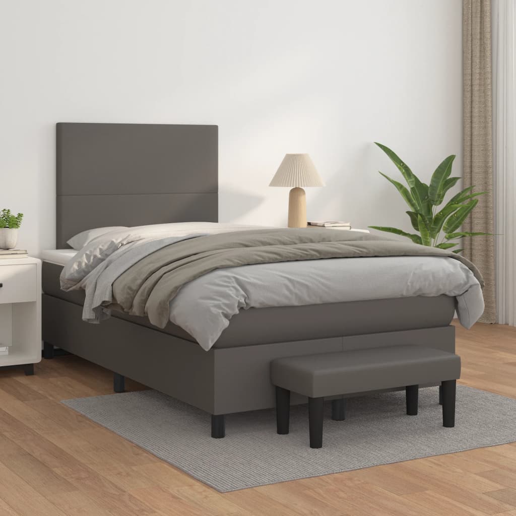 kontinentalseng med madras 120x190 cm kunstlæder grå