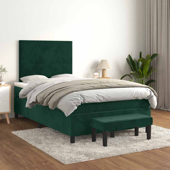 kontinentalseng med madras 120x190 cm velour mørkegrøn