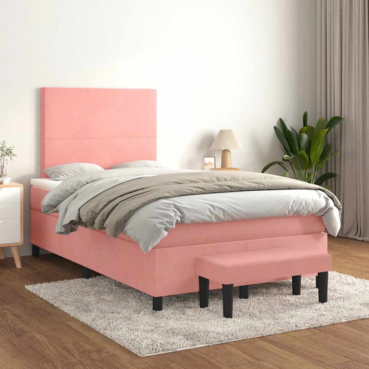 kontinentalseng med madras 120x190 cm velour lyserød