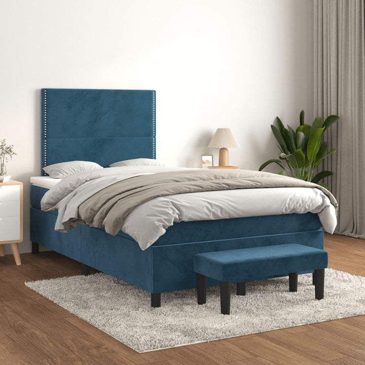 kontinentalseng med madras 120x190 cm velour mørkeblå