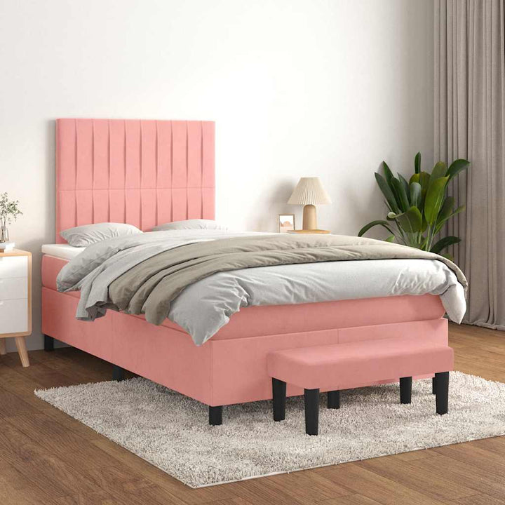 kontinentalseng med madras 120x190 cm velour lyserød