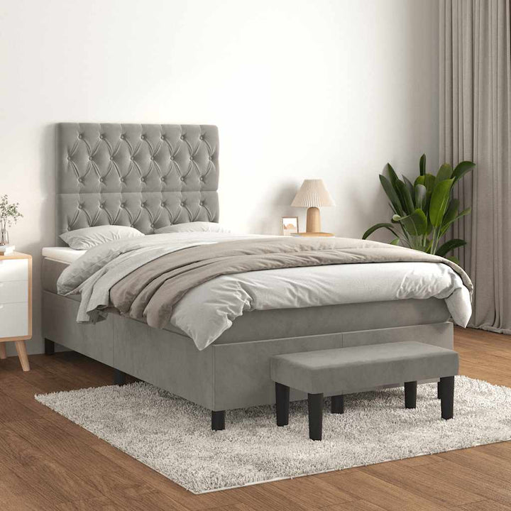 kontinentalseng med madras 120x190 cm velour lysegrå