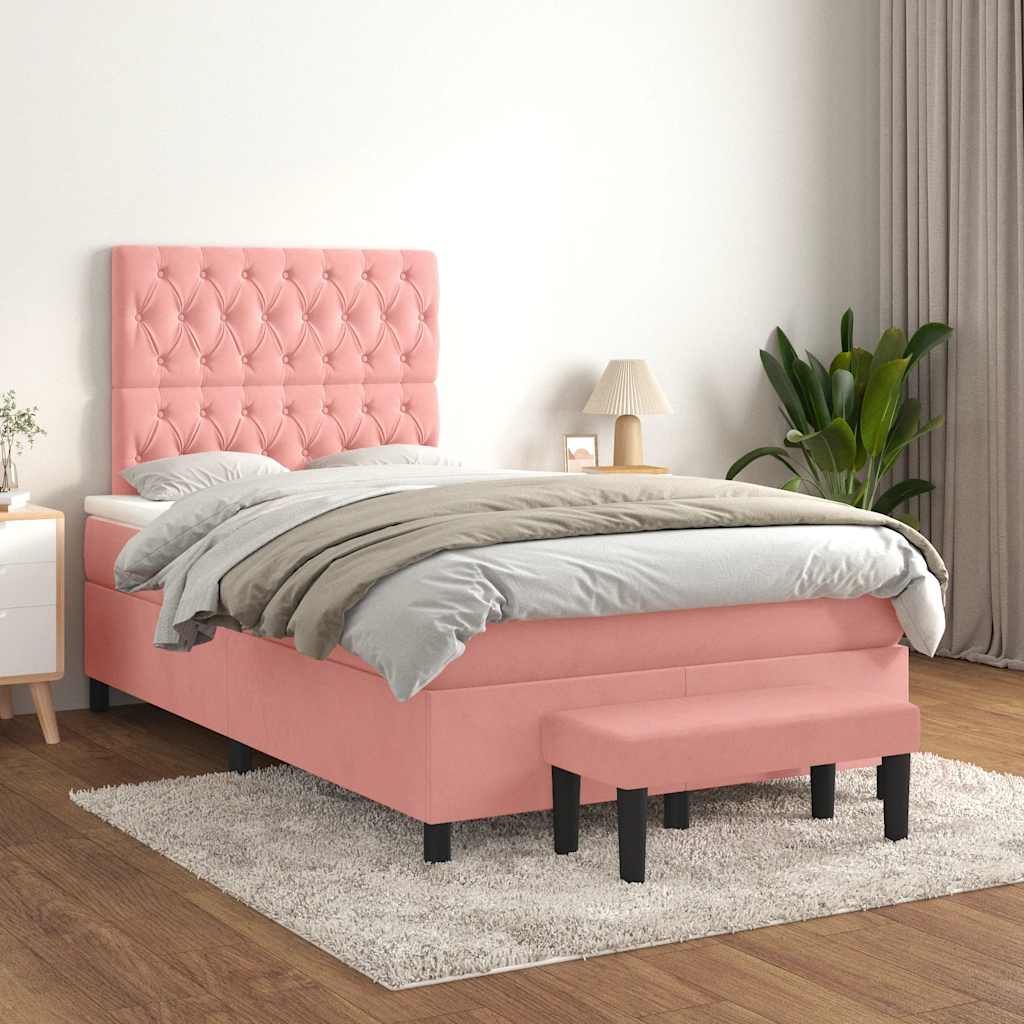 kontinentalseng med madras 120x190 cm velour lyserød