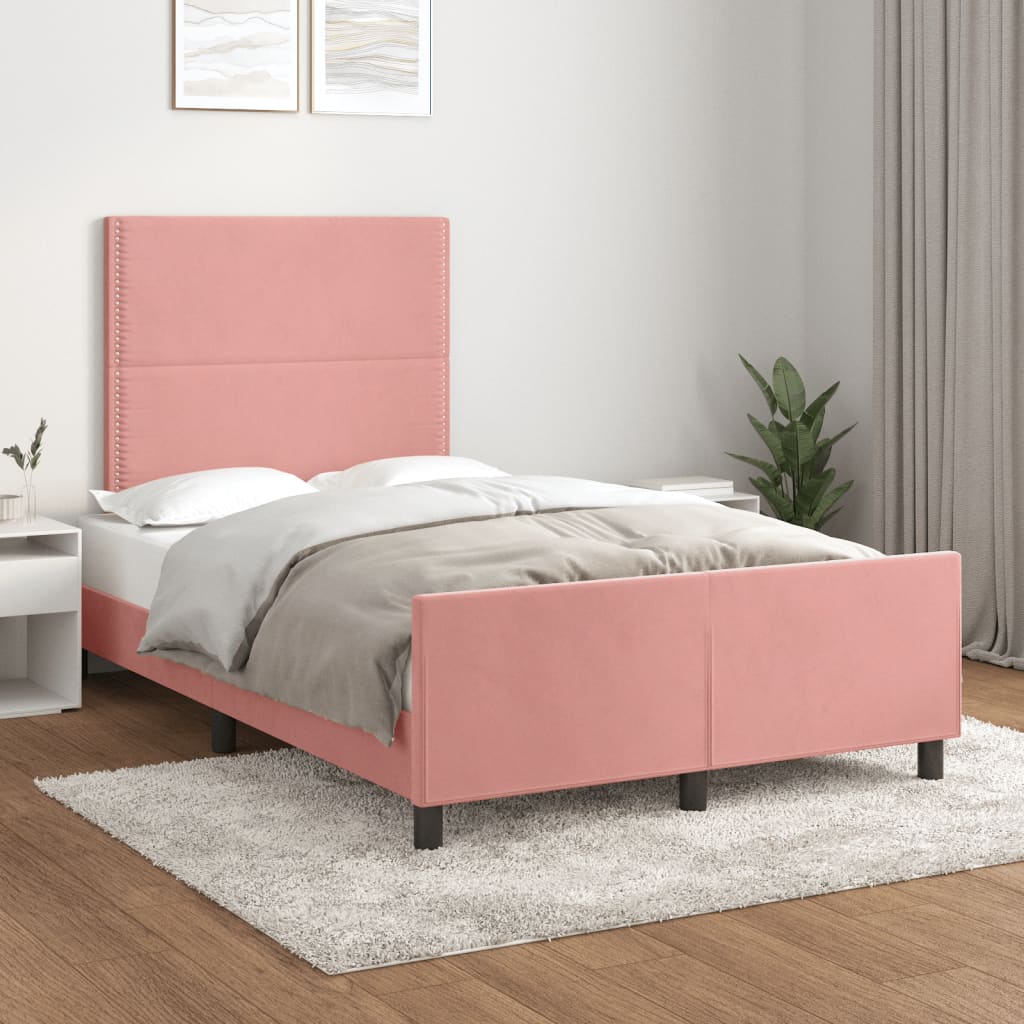 sengeramme uden madras 120x190 cm fløjl lyserød