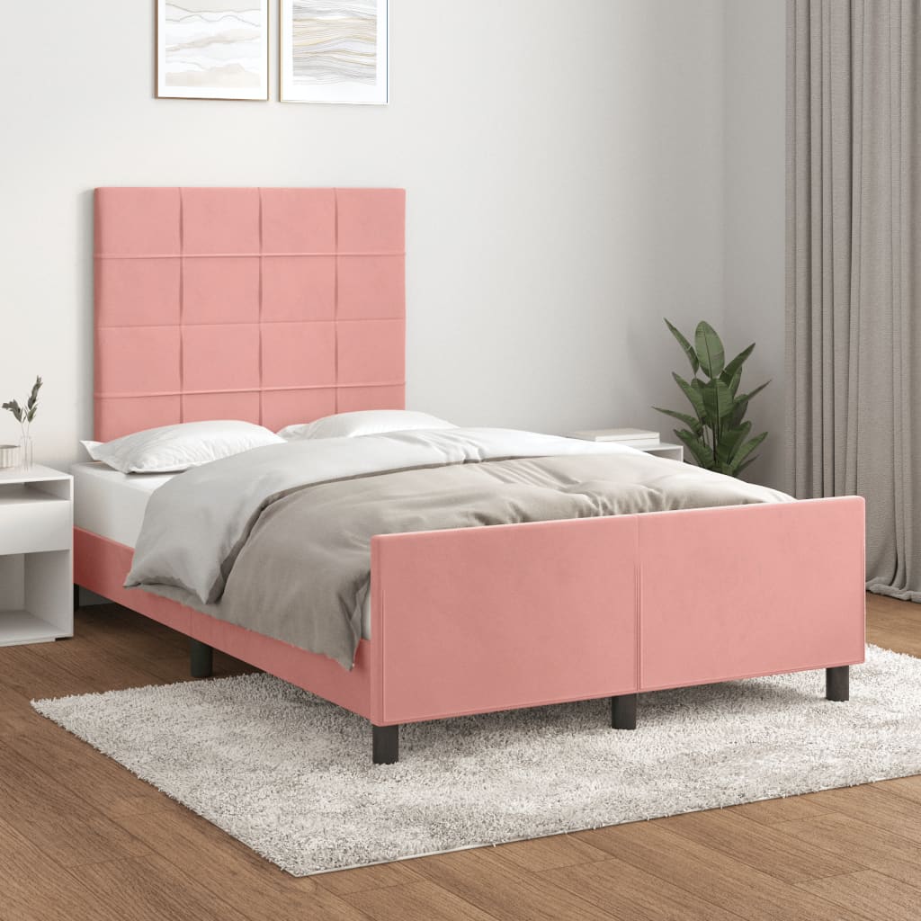 sengeramme uden madras 120x190 cm fløjl lyserød