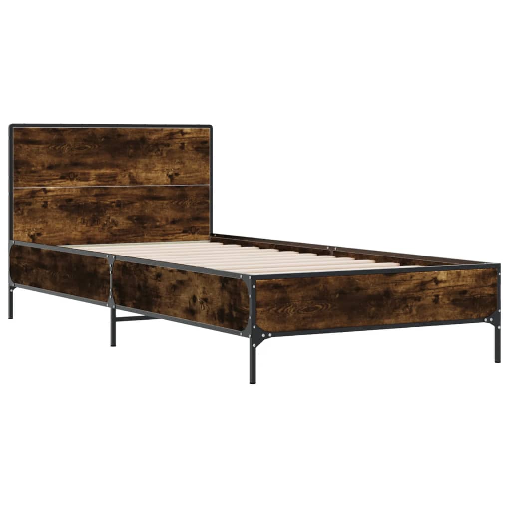 sengeramme 90x200 cm konstrueret træ og metal røget eg