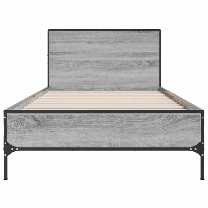 sengeramme 90x200 cm konstrueret træ og metal grå sonoma-eg