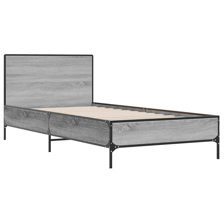 sengeramme 100x200 cm konstrueret træ og metal grå sonoma-eg