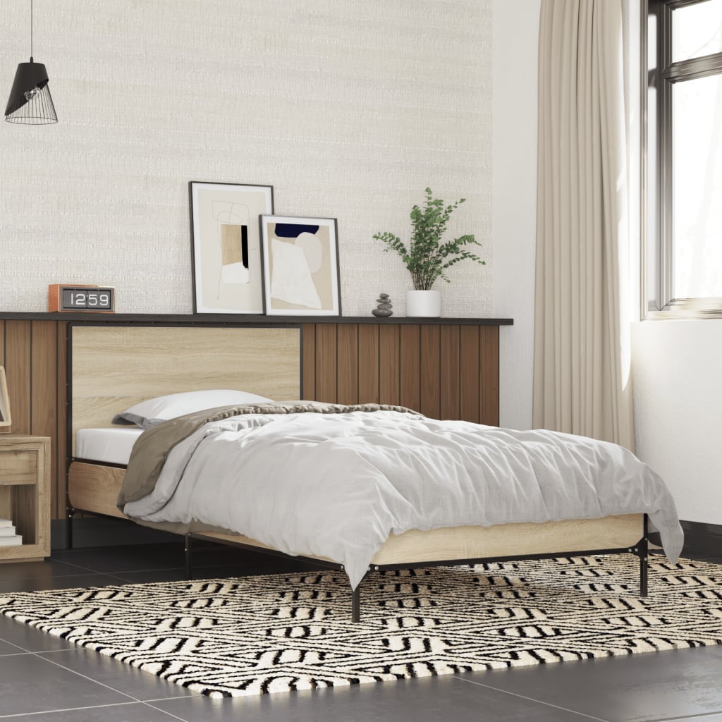 sengeramme 75x190 cm konstrueret træ og metal sonoma-eg